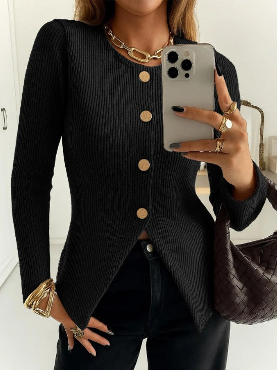 Damen elegantes Strickjacke mit dekorativen Knöpfen Drune