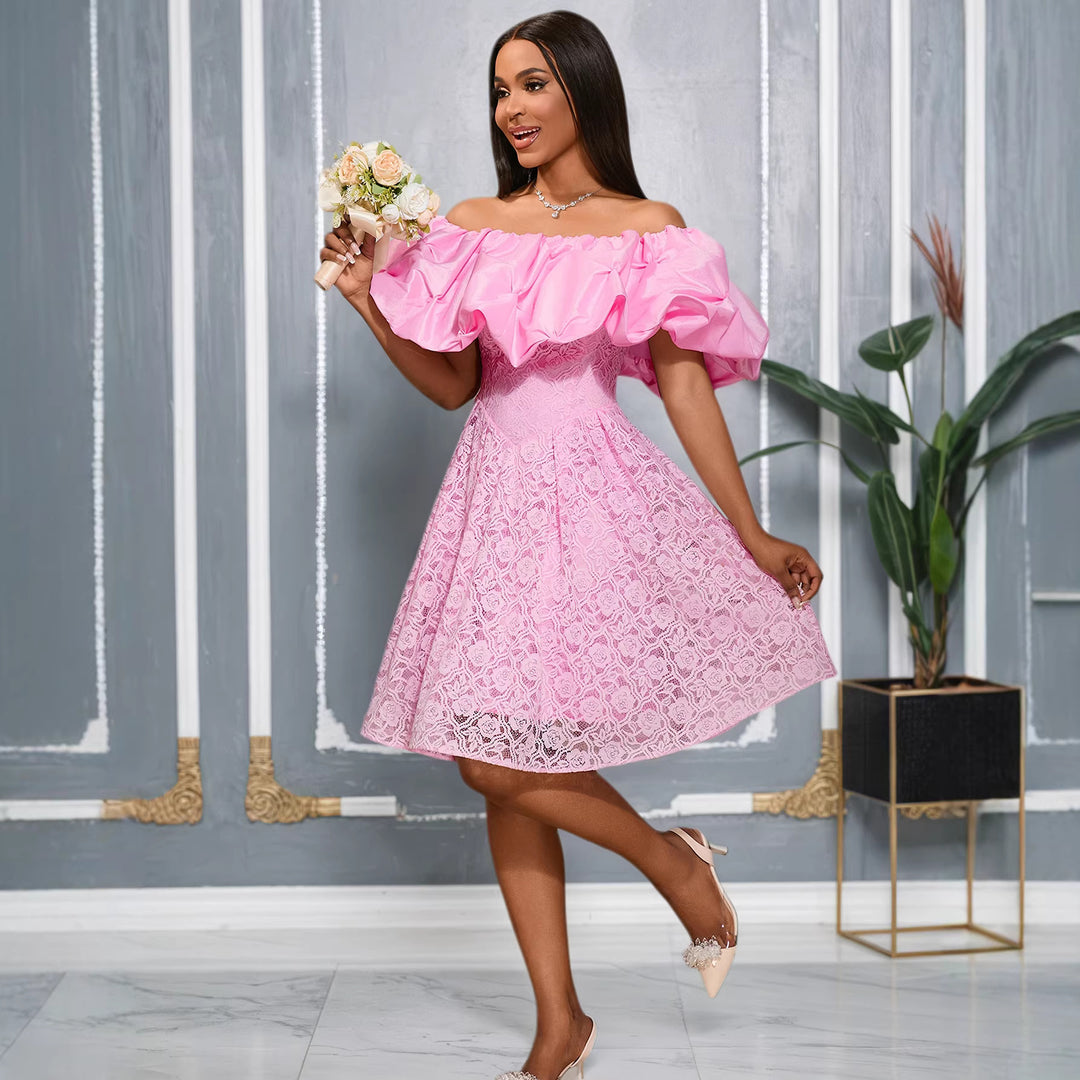 Damen Freizeitkleid mit schulterfreiem Volant Drune