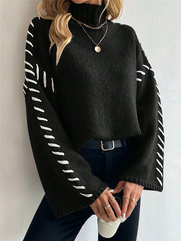 Damen Strickpullover mit breiten Ärmeln und hohem Kragen Drune