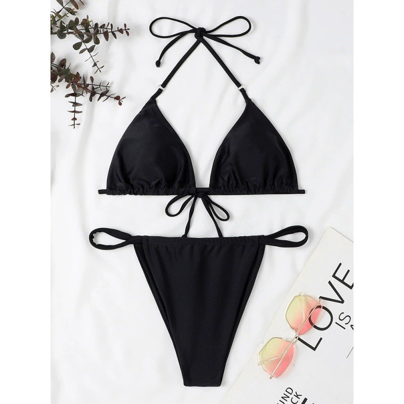 Damen Triangel-Bikini mit verstellbaren Bindebändern und elastischem Bund Drune