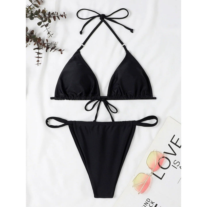 Damen Triangel-Bikini mit verstellbaren Bindebändern und elastischem Bund Drune