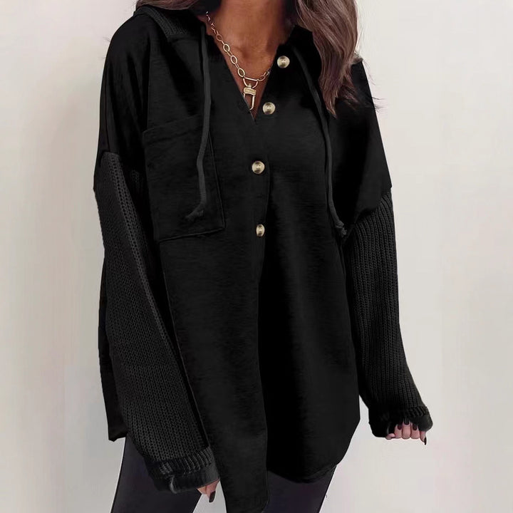 Damen lässige Pulloverjacke mit Button-Down-Design und überschnittenen Ärmeln Drune
