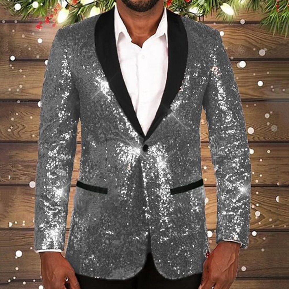 Herren glitzernder Pailletten Blazer mit schwarzem Revers Drune