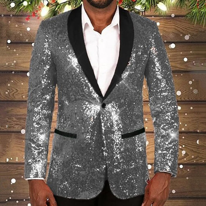 Herren glitzernder Pailletten Blazer mit schwarzem Revers Drune