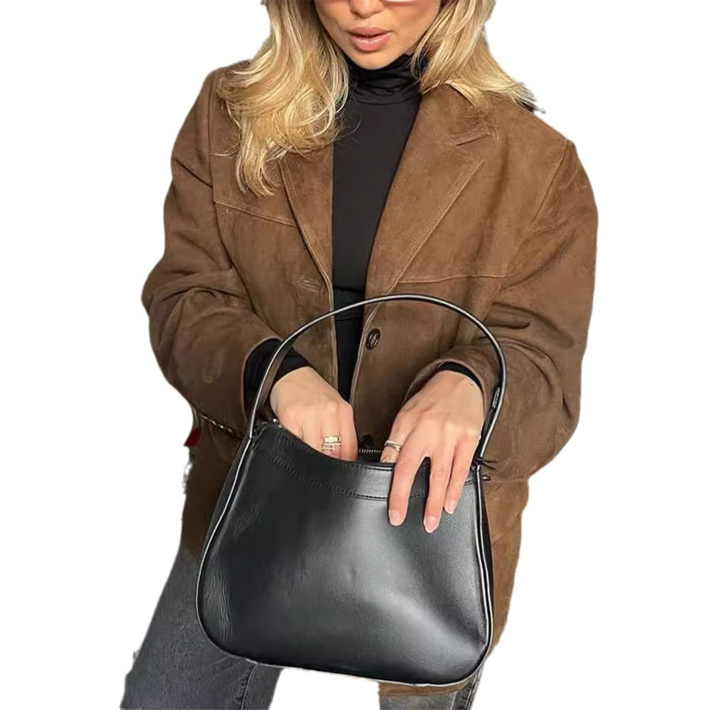 Damen lässige Wildlederjacke mit oversized Schnitt Drune