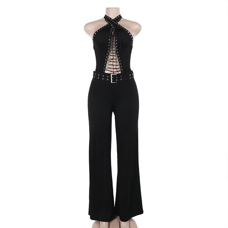 Damen verführerisches Langarmkleid mit tiefem Ausschnitt und Schnürung Drune