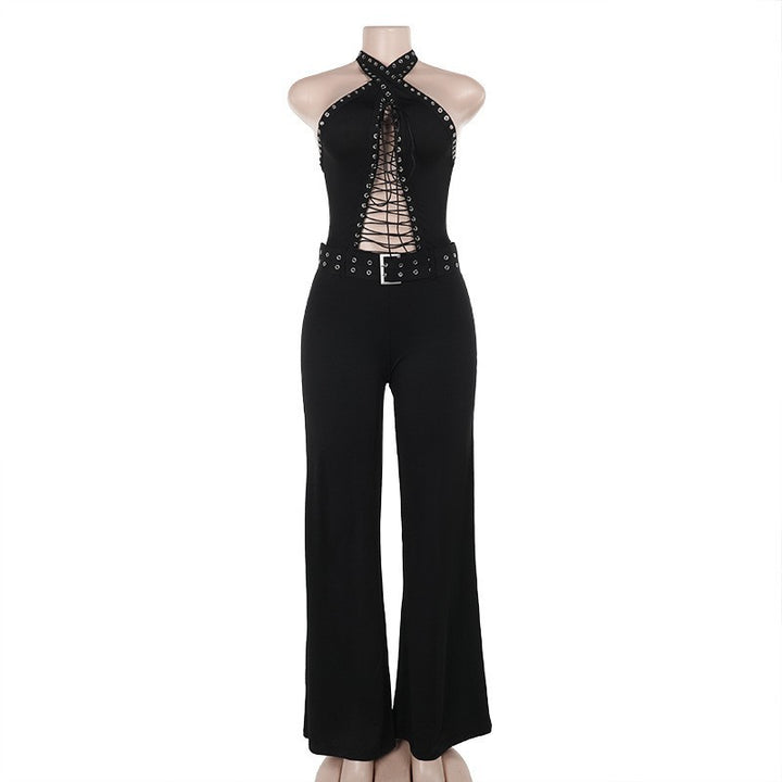 Damen verführerisches Langarmkleid mit tiefem Ausschnitt und Schnürung Drune