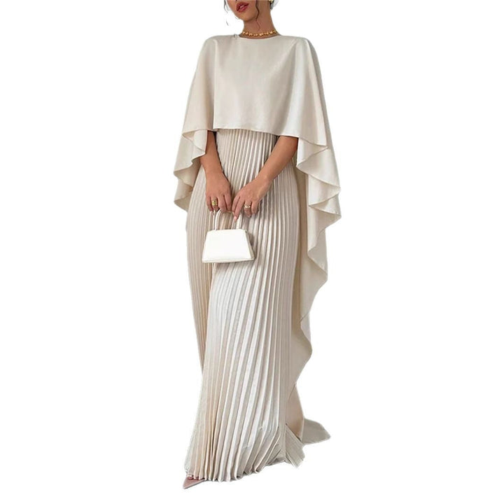 Drune | Elegantes Langes Kleid Batwing Ärmel Faltendes Asymmetrisches Design Fließende Passform
