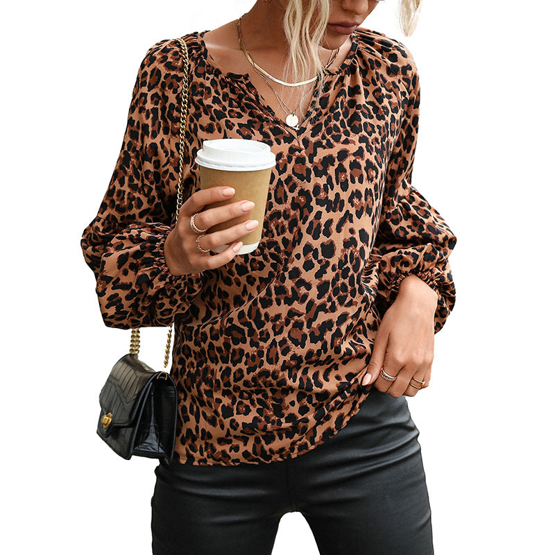 Damen Bluse mit Leopardenmuster und eleganten Puffärmeln Drune
