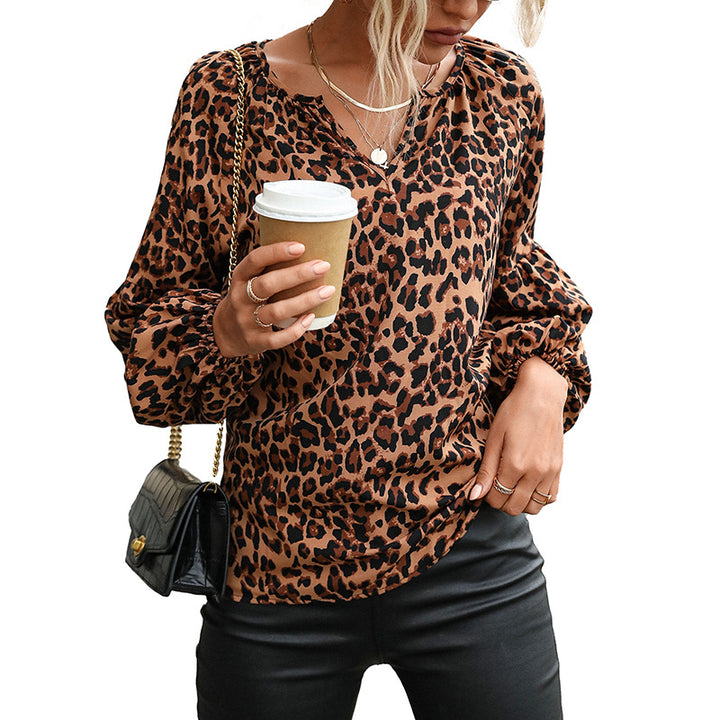 Damen Bluse mit Leopardenmuster und eleganten Puffärmeln Drune