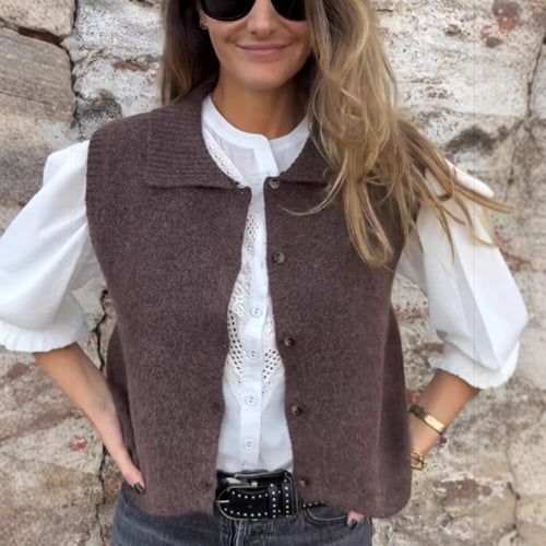 Damen Strickweste mit klassischem Kragen und modischen Knopfdetails Drune