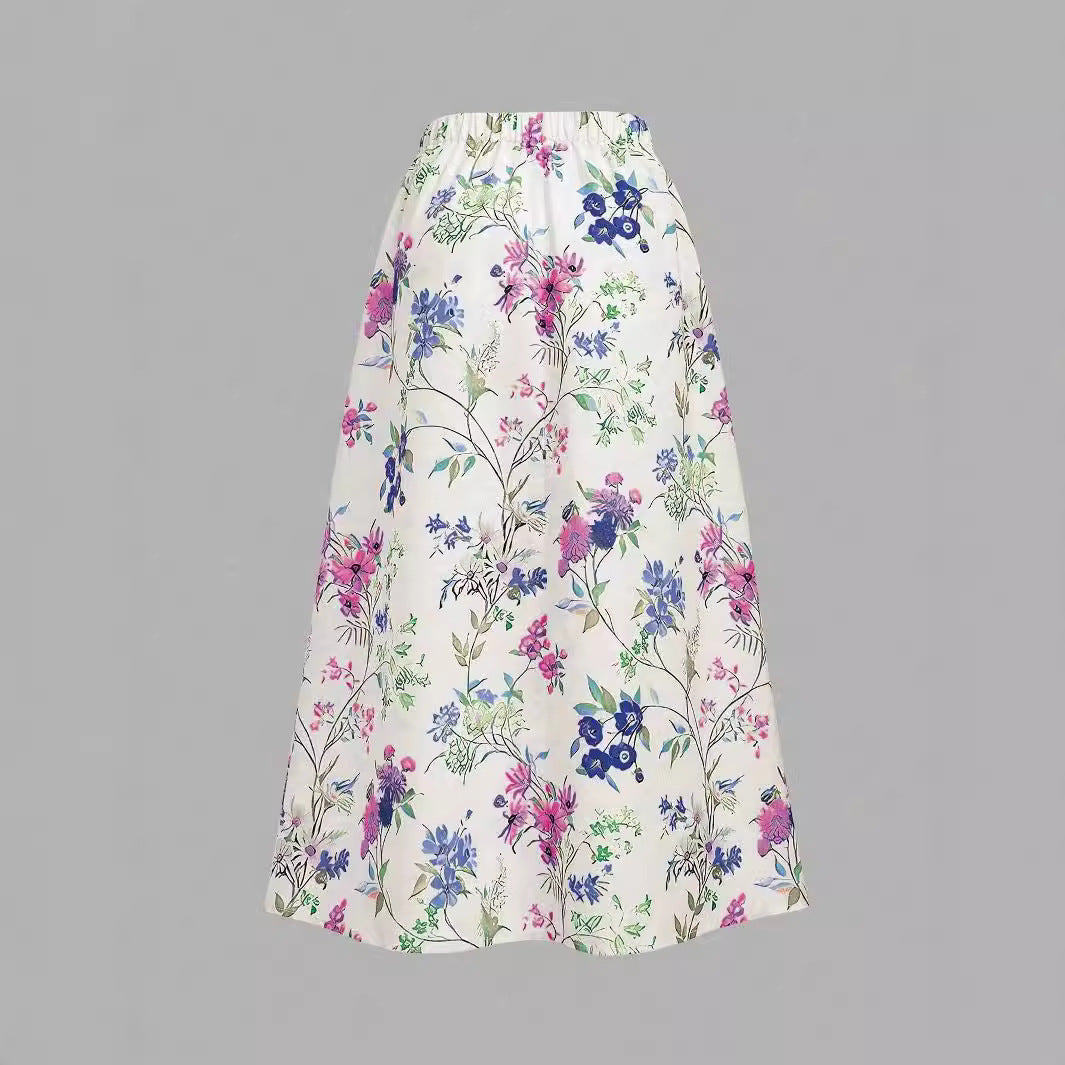 Damen Maxirock mit floralem Print und elastischem Bund Drune