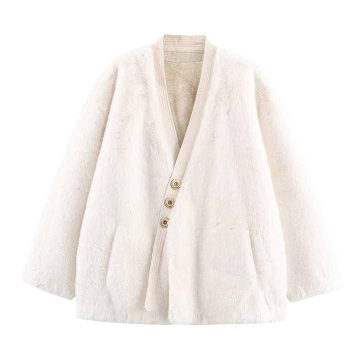 Damen Kuschelige Flanelljacke mit knöpfbarem Verschluss und seitlichen Taschen Drune