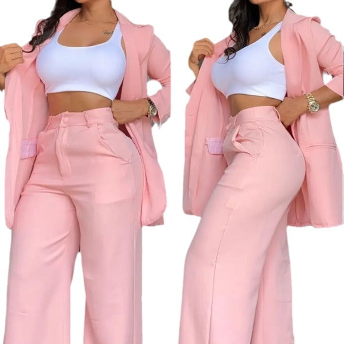 Damen elegantes Blazer- und Hosen-Set mit weitem Schnitt Drune