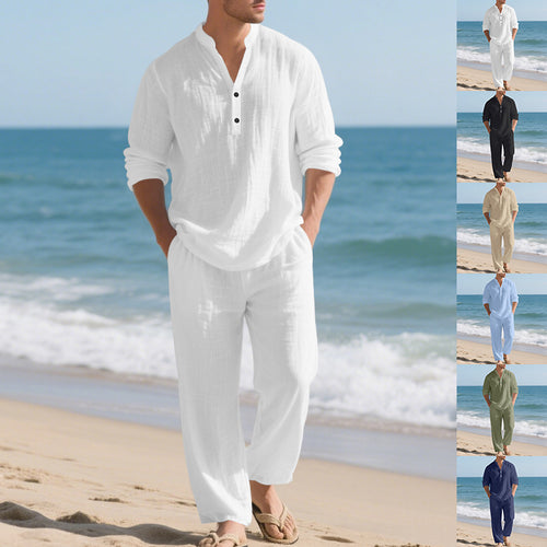 Herren komfortables Homewear-Set mit eleganter Knopfleiste und langen Hosen Drune