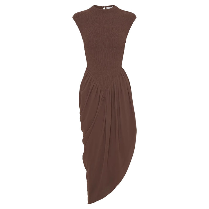 Damen Elegantes asymmetrisches Kleid mit strukturiertem Oberteil und fließendem Rock Drune