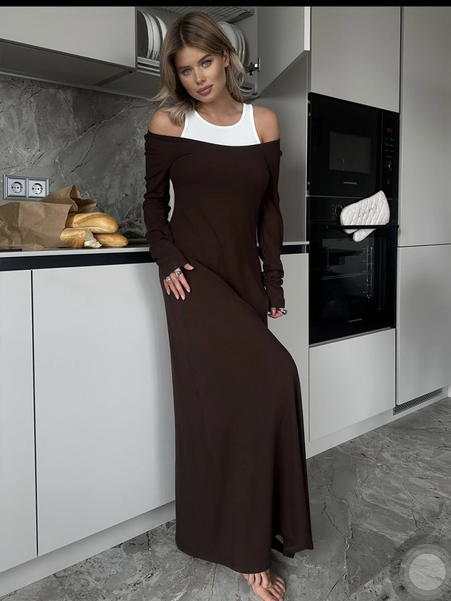 Damen Modisches Maxikleid mit schulterfreiem Design Drune