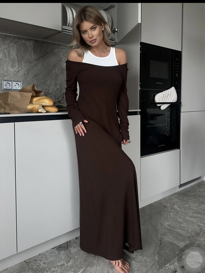 Damen Modisches Maxikleid mit schulterfreiem Design Drune