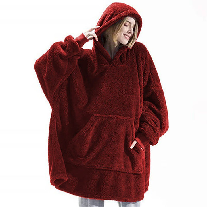 Damen oversize Fleece-Hoodie mit Kängurutasche und Kapuze Drune
