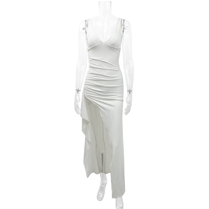 Damen Elegantes Wickelkleid mit tiefem V-Ausschnitt und seitlichem Schlitz Drune