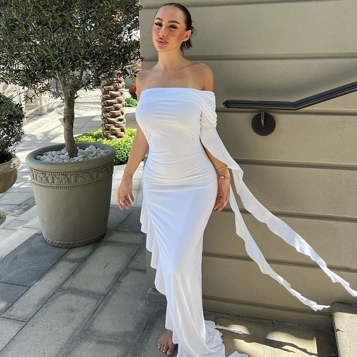 Damen elegantes Wickelkleid mit asymmetrischem Rüschendesign und dekorativem Oberteil Drune