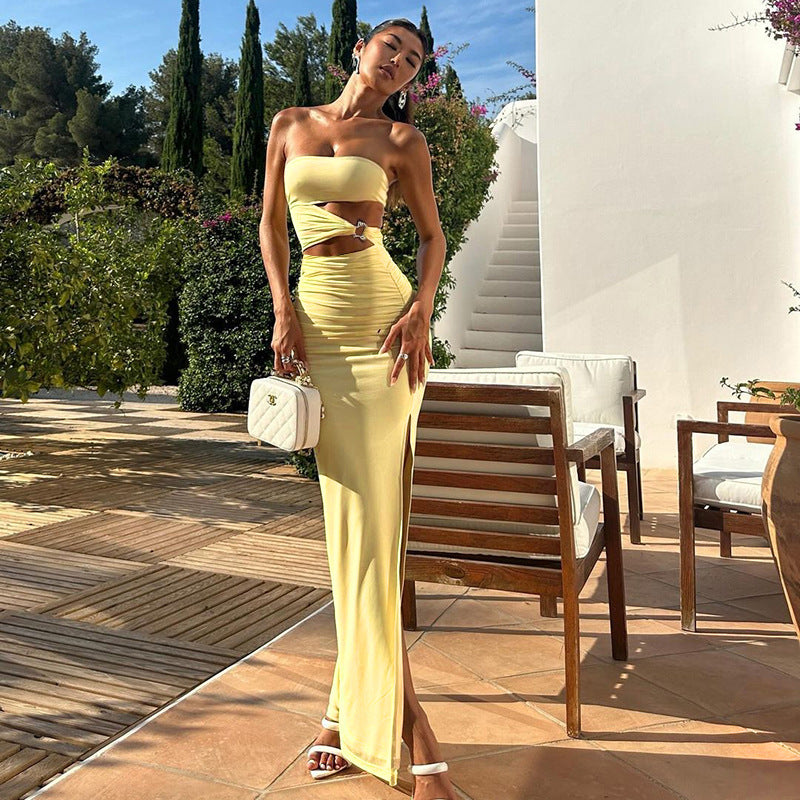 Damen Maxikleid mit elegantem Cut-Out-Design und verspieltem Rüschenelement Drune