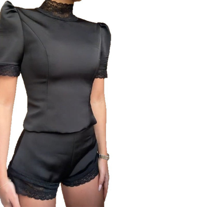 Damen Satin Schlafshorts mit Spitzenverzierung Drune
