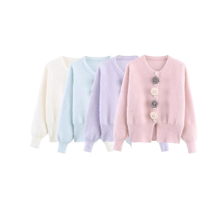 Damen filigraner Cardigan mit dekorativen Blumenapplikationen Drune