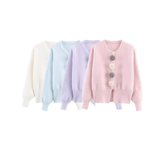 Damen filigraner Cardigan mit dekorativen Blumenapplikationen Drune