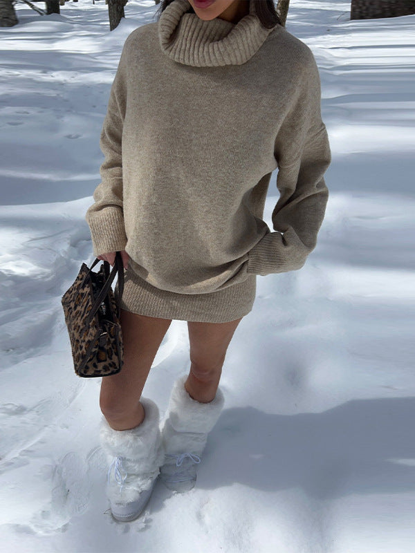 Damen Oversized Strickpullover mit hohem Kragen Drune