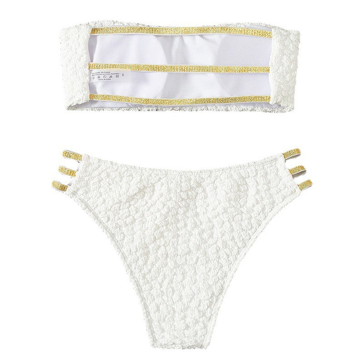 Damen Bandeau-Bikini mit modischem Quellmuster und eleganten Verzierungen Drune