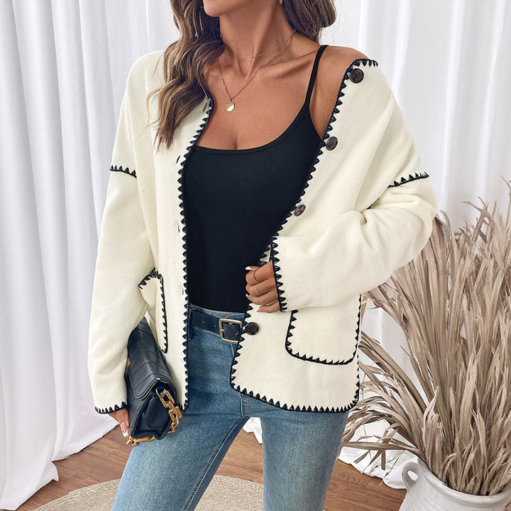 Damen modische Strickjacke mit einzigartigen Kontrastnähten Drune