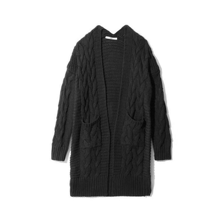 Damen Strickjacke mit grobem Zopfmuster und Taschen Drune