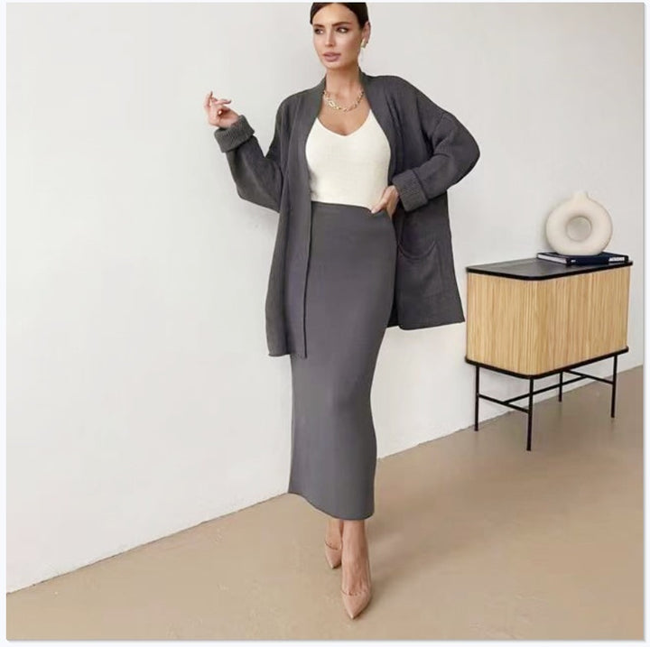 Damen Elegantes Strick-Set mit Rückenschlitzen und lässiger Passform Drune