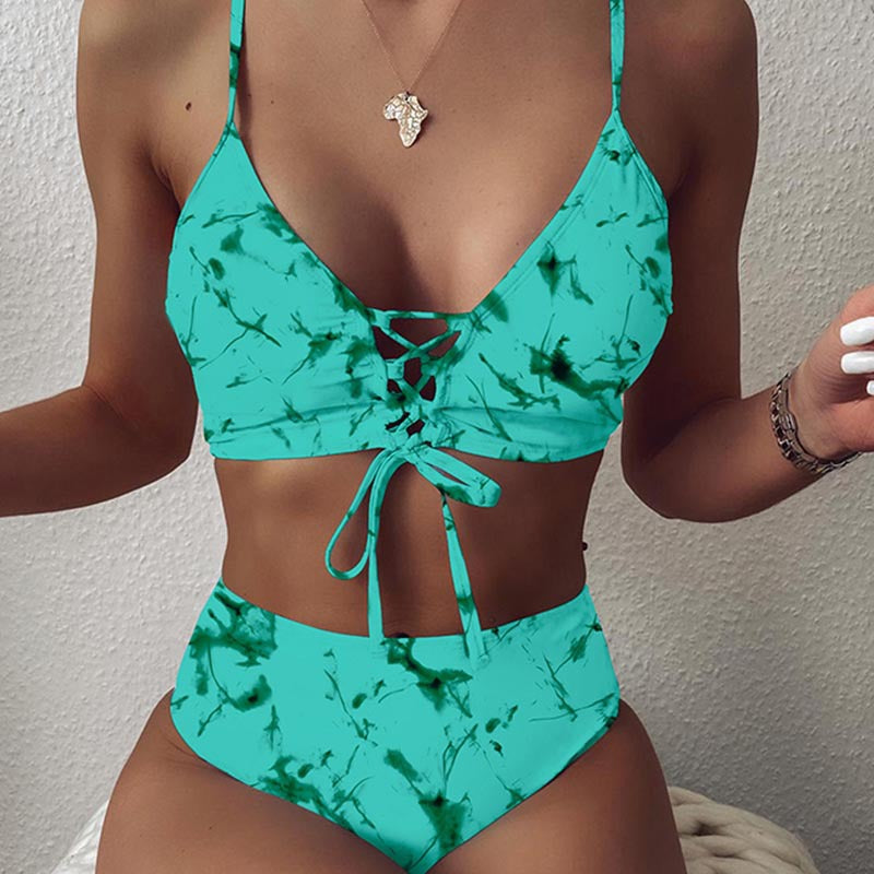 Damen Hochtailliertes Bikini-Set mit verstellbaren Schnürdetails Drune