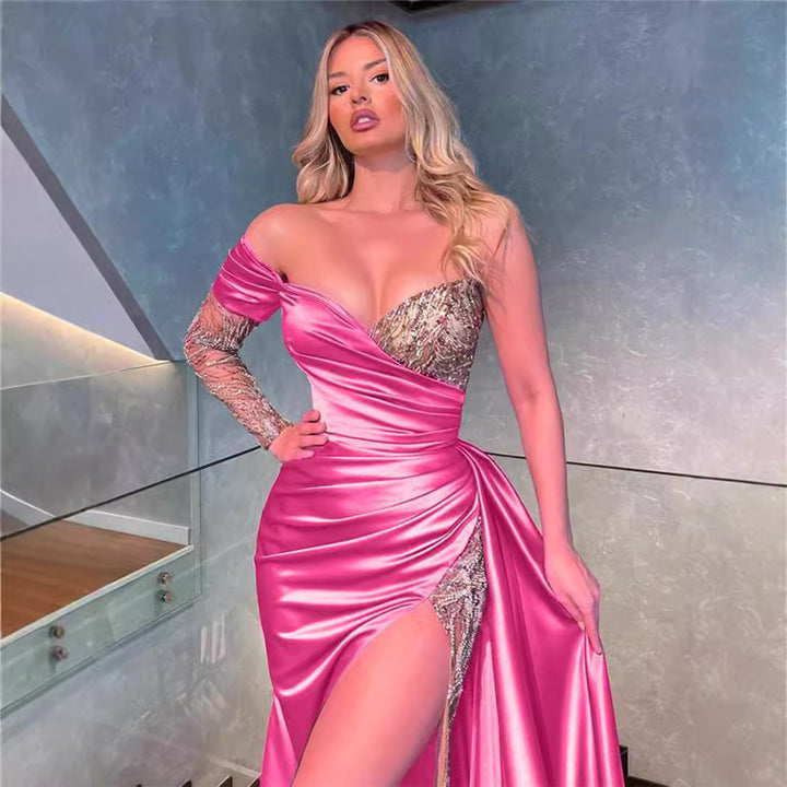 Damen Glamouröses Abendkleid mit schimmernden Pailletten und hohem Schlitz Drune