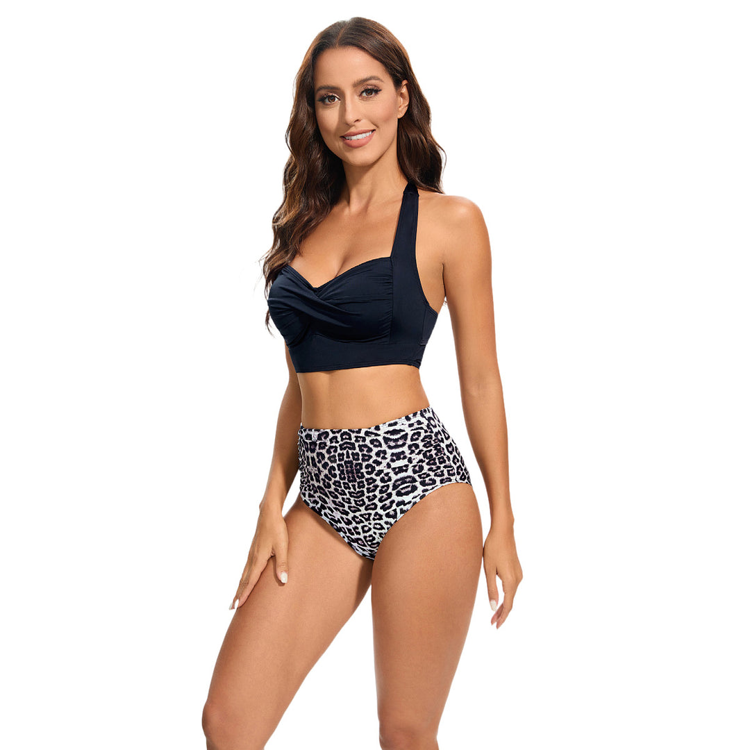 Damen Hochtailliertes Bikini-Set mit gepolstertem Top und Leopardendesign Drune