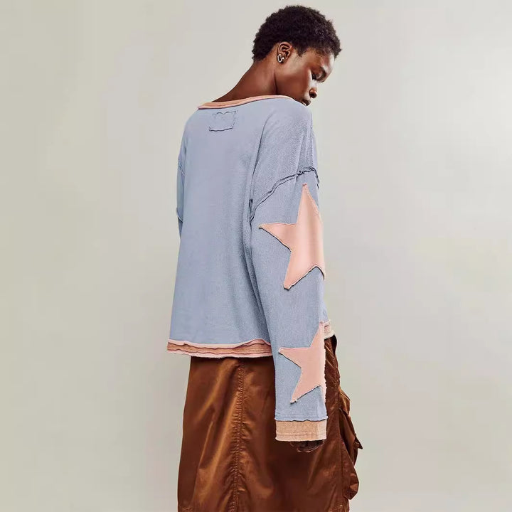 Damen lässiges Sweatshirt mit Sternen-Design und weitem Schnitt Drune