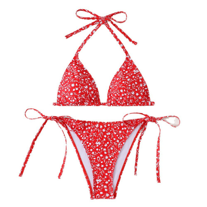 Damen Triangel-Bikini mit verstellbaren Bindebändern und floralen Details Drune