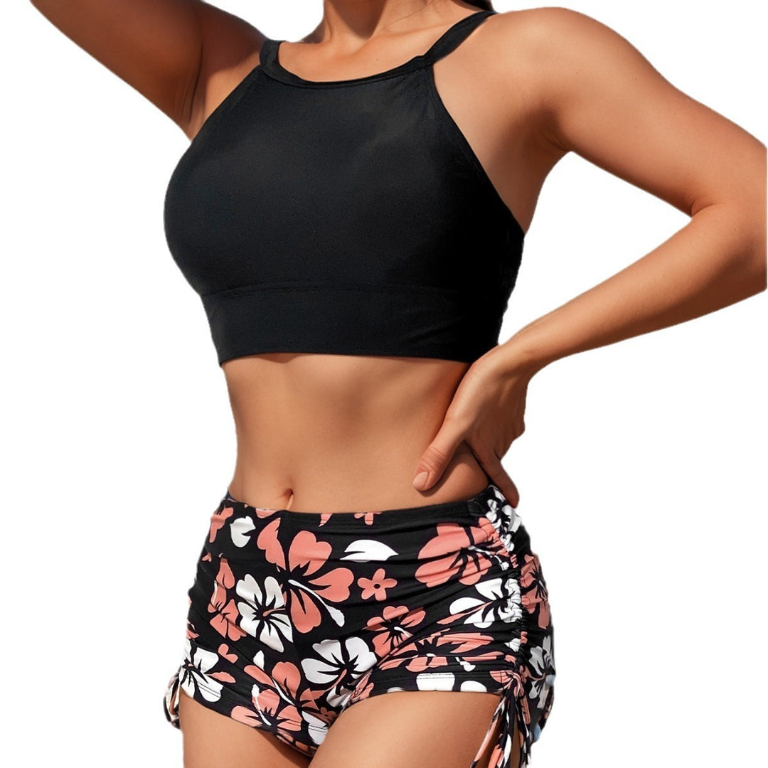 Damen Sportliches Bikini-Set mit hochgeschlossenem Oberteil und Rüschenhose Drune