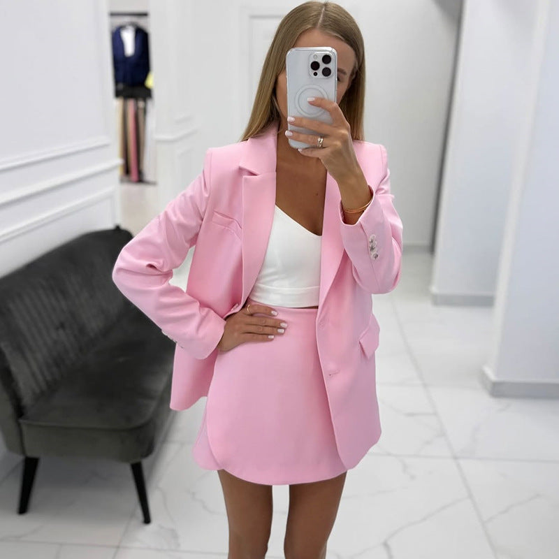 Damen elegantes Blazer-Rock-Kombinationsset Drune