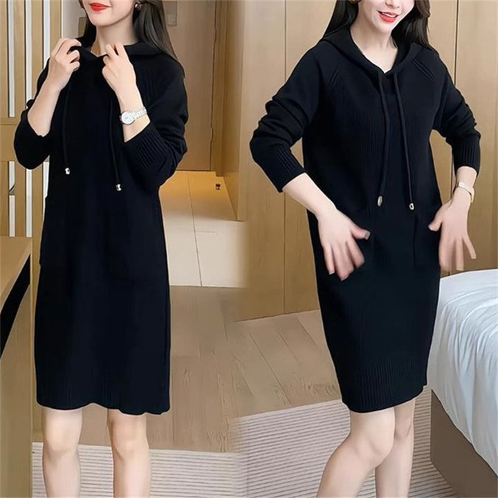 Damen Strickkleid mit Kapuze und praktischen Taschen Drune