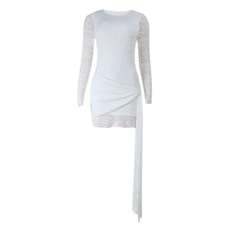 Damen Elegantes Spitzen-Minikleid mit asymmetrischem Schnitt und schwingendem Rock Drune