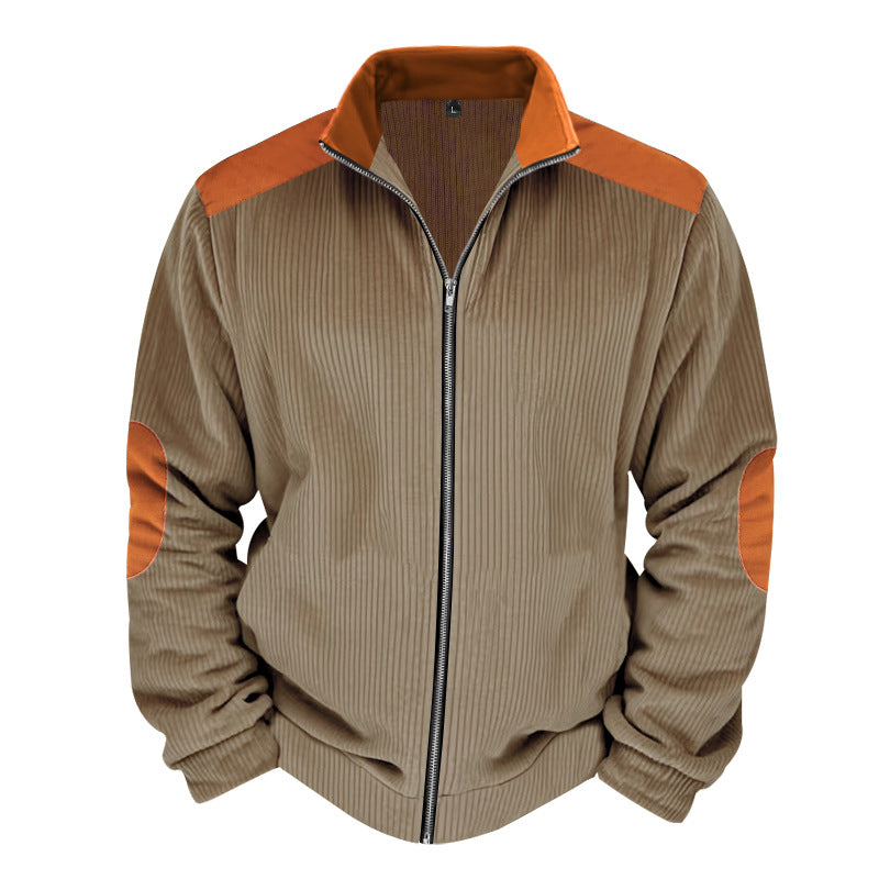 Herren Sportliche Zip-Jacke mit Rippenstruktur und Kontrastärmel Drune