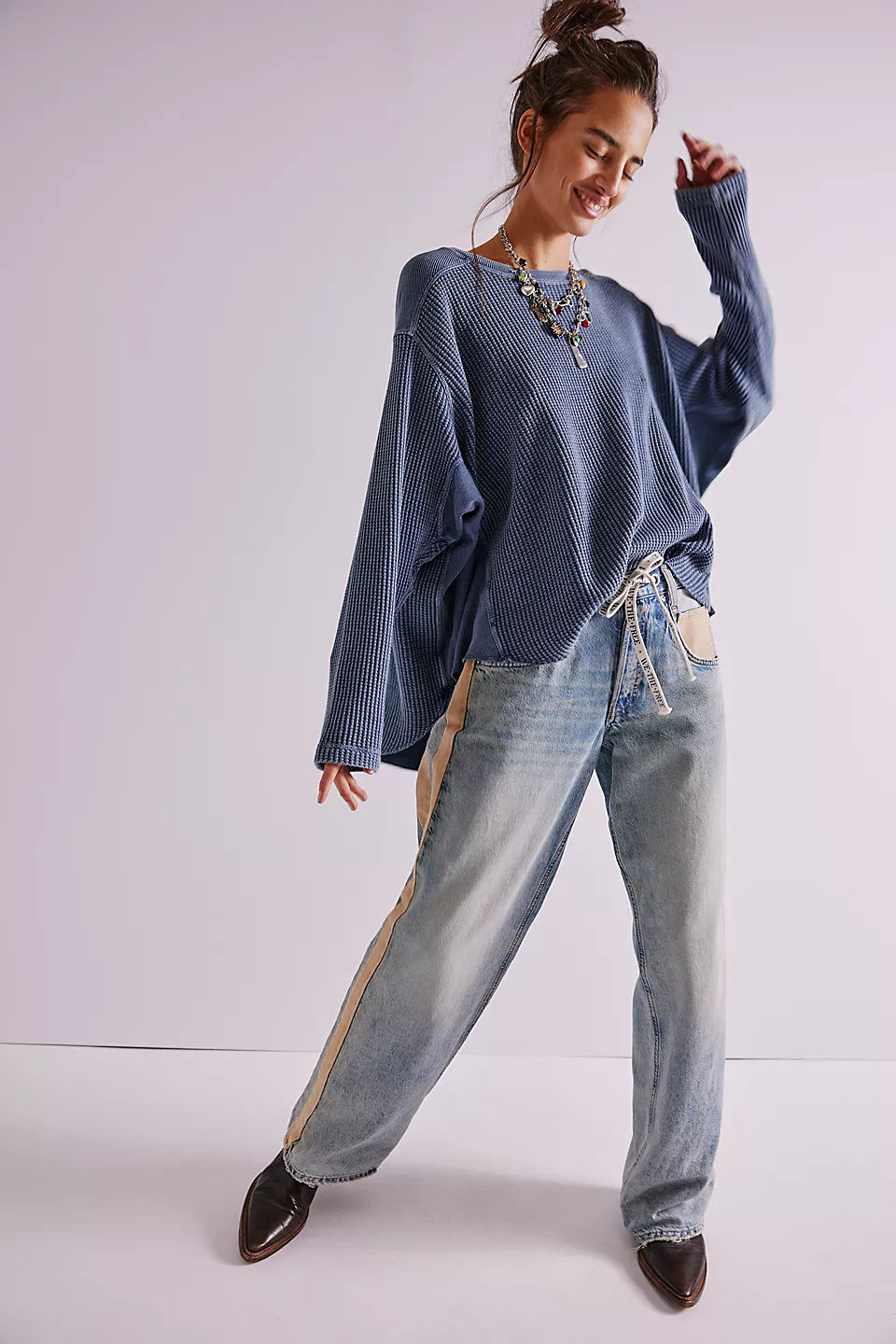 Damen Lässiger Oversized Pullover mit strukturiertem Design und seitlichen Nähten Drune