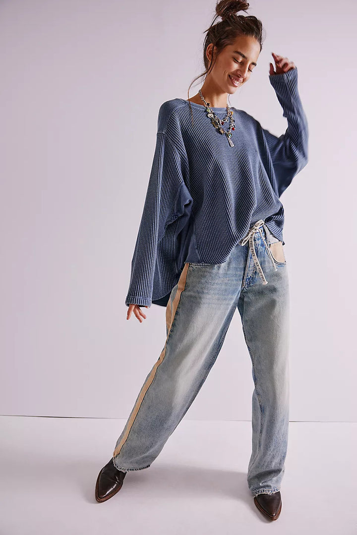 Damen Lässiger Oversized Pullover mit strukturiertem Design und seitlichen Nähten Drune
