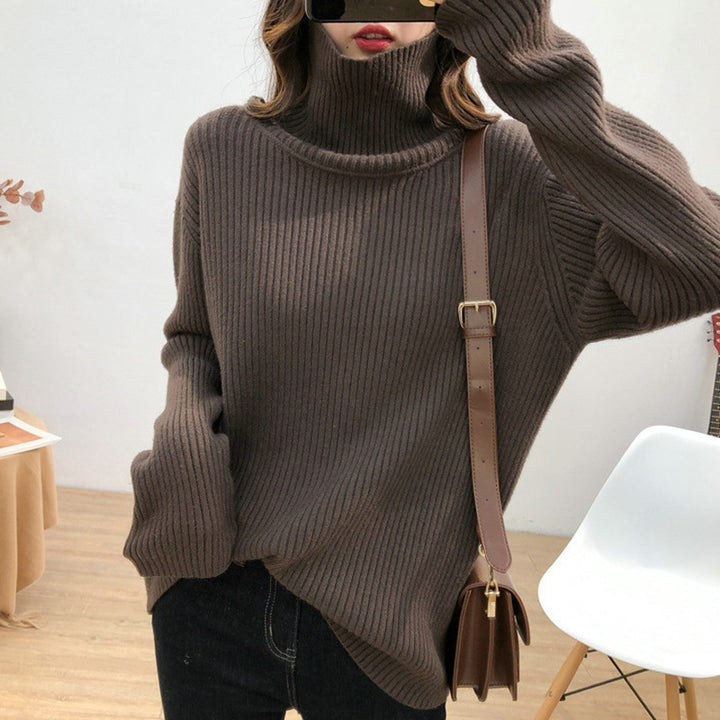 Damen warmer Rollkragenpullover mit feinem Rippstrick Drune