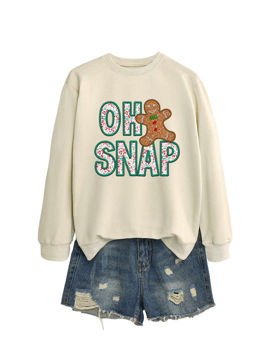 Damen Sweatshirt mit lustigem Lebkuchenmann-Motiv und funkelndem Schriftzug Drune