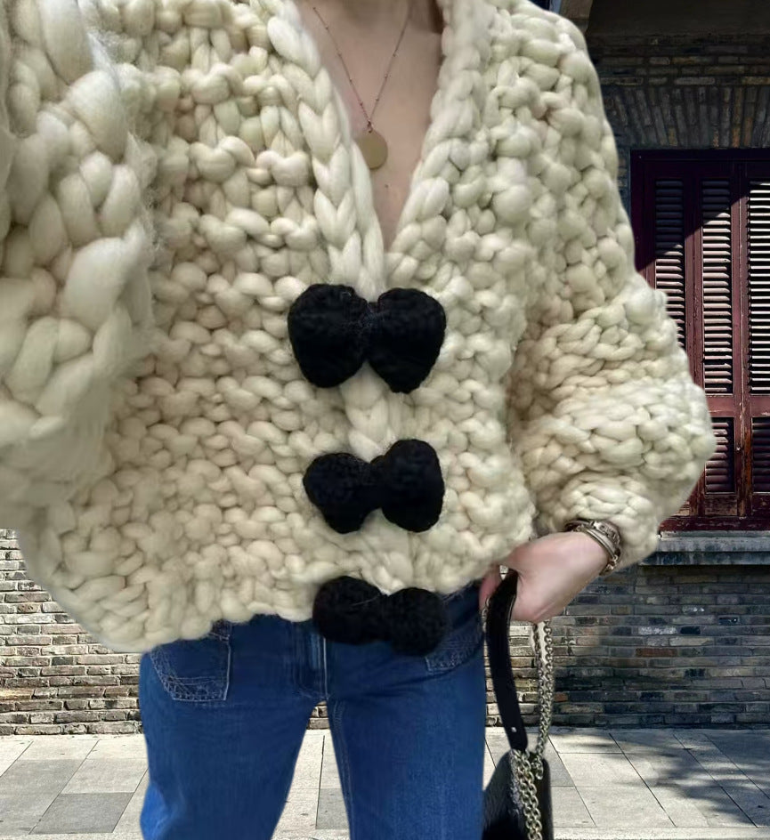 Damen Kuschelige Strickjacke mit großen Knöpfen Drune