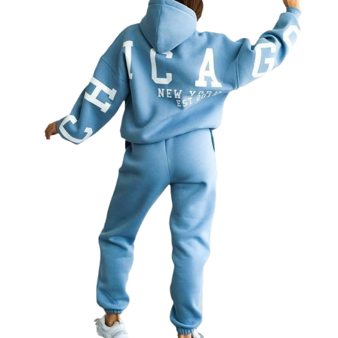 Damen Oversized Freizeitanzug mit Kapuze und elastischen Bündchen Drune